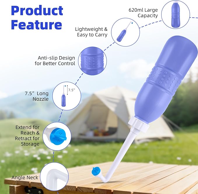 Hibbent Portable Bidet Sprayer and Travel Bidet with Hand Held Bidet Bottle for Personal Cleansing Use Extended Nozzle - Personal Hygiene Care Toilet Bidet Shower/Bathroom Bidet Spray -21.8oz(620ml) - Image 2