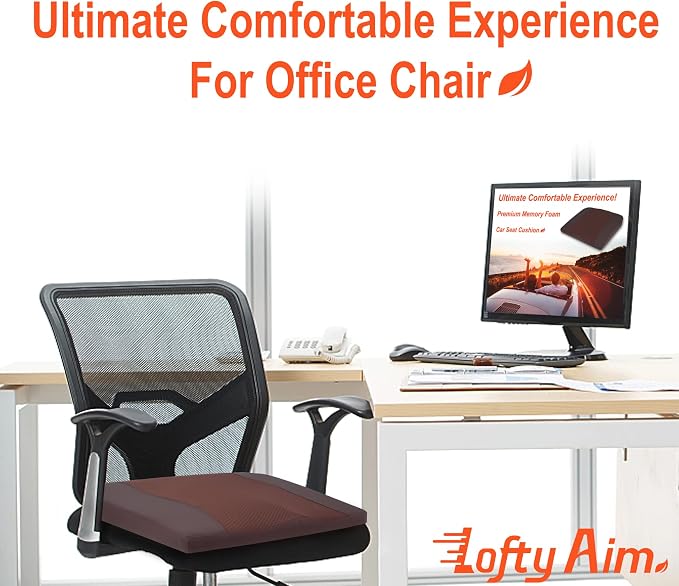 Lofty Aim Car Seat Cushion, Memory Foam Car Seat Cushions for Long Driving | Comfy Car Seat Pillow for Pain Relief, Driver Seat Cushion Adds Height, Butt Cushion for Car, Truck, Office Chair, Brown - Image 4