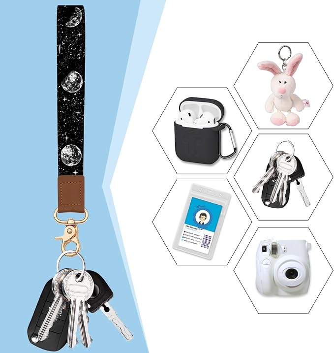 Blusabaca Women Credit Card Holder, Small RFID Wallet with Wristlet Strap | Moon, Removable Keychain, Case Zipper, PU Leather, Cash Coin Pocket, Business Purse with Key Lanyard, Ladies Female Gift - Image 4