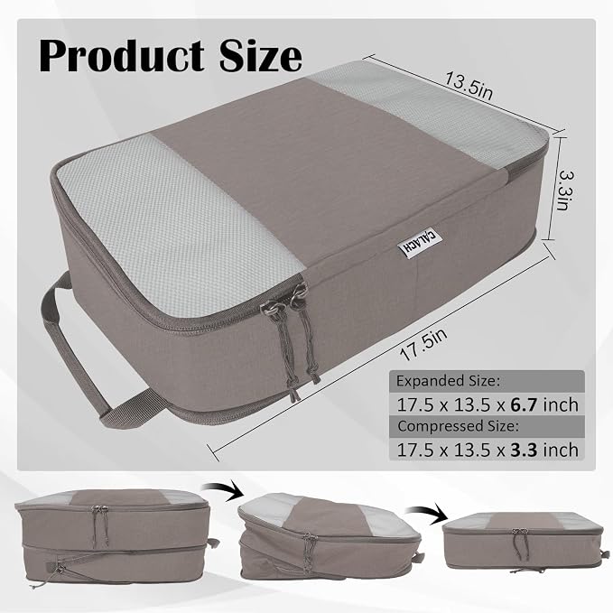 Compression Packing Cubes for Travel Packing Organizers, Mesh Khaki, XL | Expandable Travel Cubes for Packing Suitcase Organizer Bags Compression Bags for Travel Accessories - Image 4