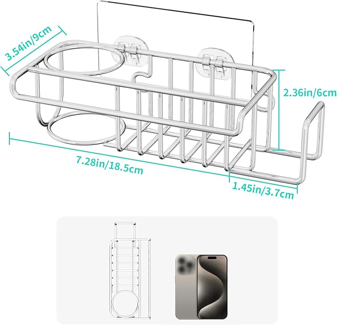 HapiRm 4 in 1 Sink Caddy Sponge Holder, SUS304 Stainless Steel Kitchen Brush Holder and Dish Cloth Hanger, Kitchen Organizers and Storage Essentials - Silver - Image 6
