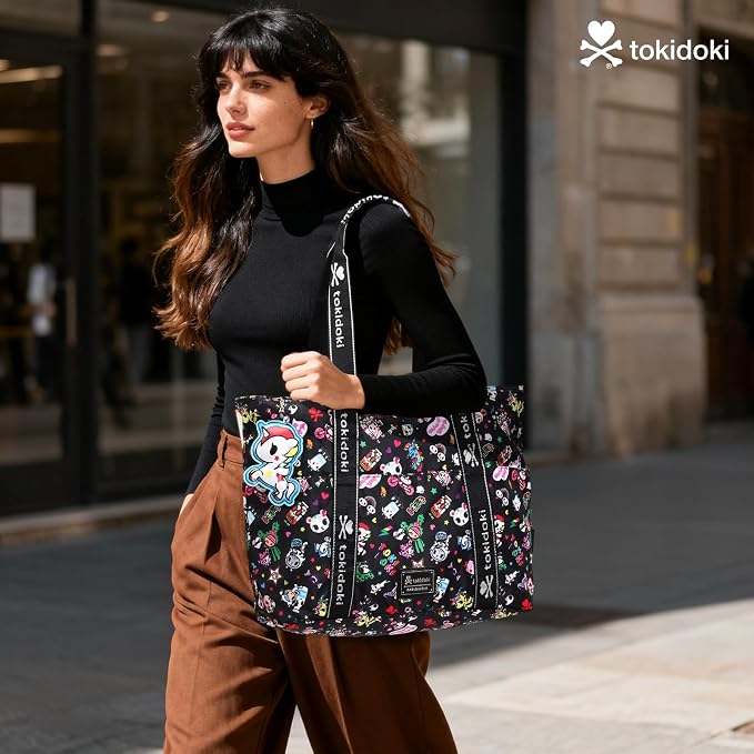 tokidoki Unicorno Foldable Tote Bag for Women, Canvas Tote Bags with Doll Portable Shoulder Handbag for school Work Travel - Image 2