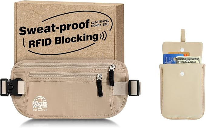 One RFID Blocking Sweat Proof Slim Hidden Travel Money Belt, One RFID Blocking Travel Bra Wallet by Bamneat