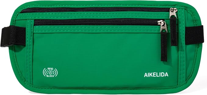 Money Belt - Slim Passport Holder RFID Blocking Travel Wallet Undercover Fanny Packs for Men Women - Green - Image 3