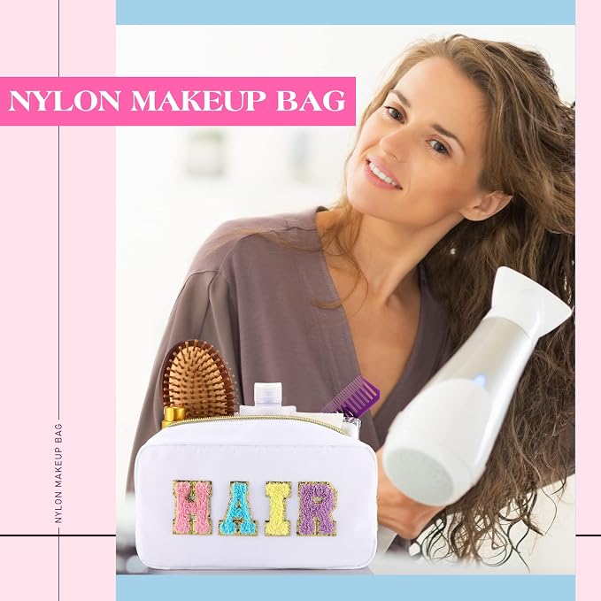 Preppy Makeup Bags Chenille Letter Stuff Bag Nylon Cosmetic Pouch Cases with Zipper for Women Travel Toiletry(Cute Color,Vivid,4 Pcs) - Image 7
