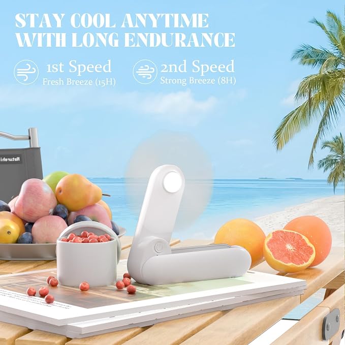Portable Handheld Fan, 2 IN 1 Mini Hand Fan, Battery Operated [8-15 Working Hours], USB Rechargeable Personal Foldable Fan for Indoor, Small Pocket Fans Travel Essentials for Outdoor (White) - Image 5
