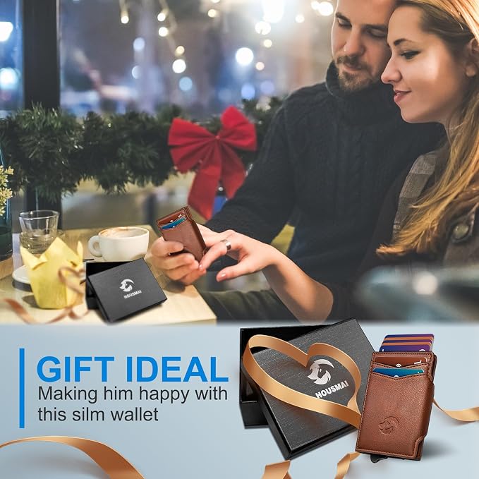 Wallet for Men, Slim Pop Up Card Holder with RFID Blocking, Minimalist Bifold Wallet with 10 Card Slots, 2 ID Window and Money Clip, Metal Flip Case with Magnetic Closure, Gift Box - Image 8