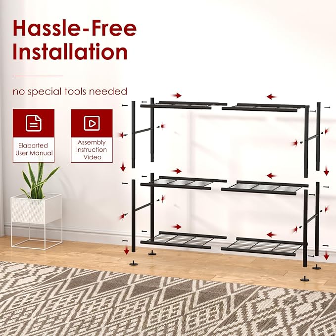 Sakugi Storage Shelves - 3 Tier Shelf Organizer, Heavy Duty Garage Shelving Unit with Leveling Feet, Stable Metal Shelves Organizer for Pantry, Kitchen and Closet, 33.0" W x 12.6" D x 30.4" H, Black - Image 3
