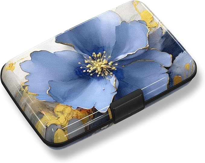 Credit Card Holder, Mini RFID Small Aluminum Card Wallet Business Card Case | Blocking Slim Metal RFID Blocking Front Pocket Wallet Hard Case Durable CC Holder for Women Girls, Blue Flowers by ToLuLu