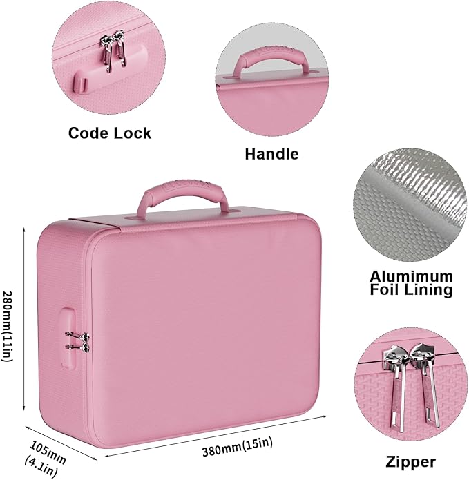 DocSafe 5200°F Fireproof Document Organizer Box with Lock, Pink (Soft) | Heat Insulated 8 Layers File Protection Bag,Water-Resistant Zipper,Portable Home Office Travel Safe Storage for Files,Laptop - Image 5