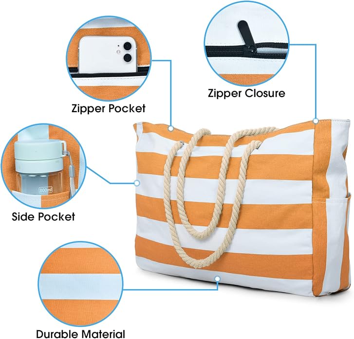 Becokan Beach Bags for Women Large Waterproof Beach Tote Bag Zipper Beach Bags Waterproof Sandproof Swim Pool Bag Large Tote - Image 5