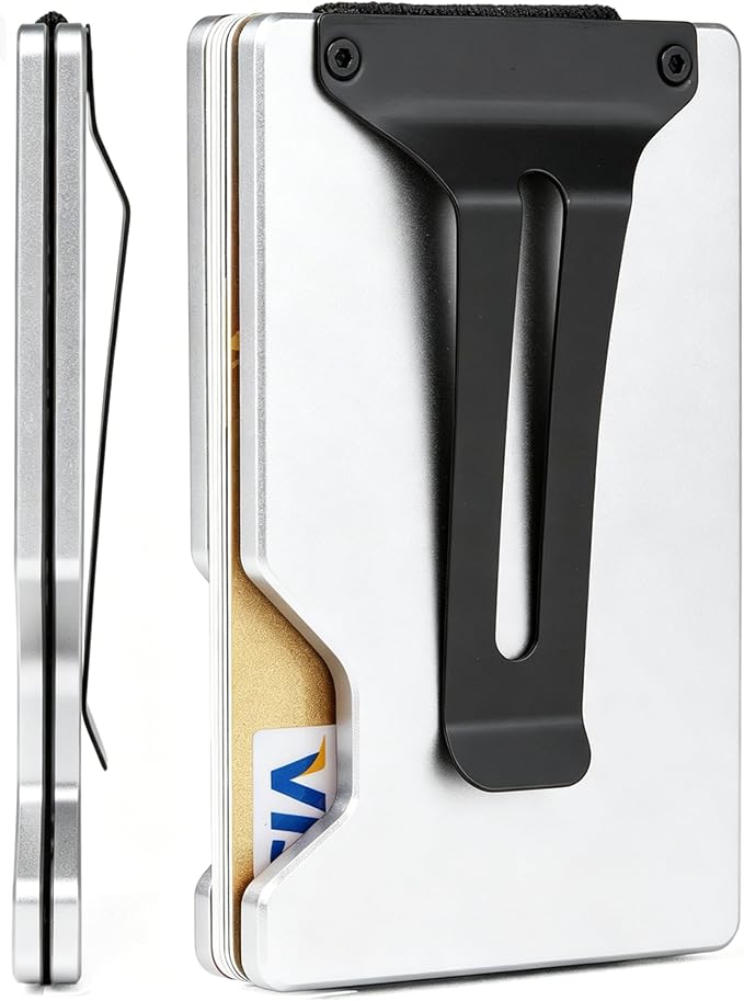 Slim Wallet for Men,RFID Blocking Minimalist Metal Wallet, Money Clip/Cash Holder, Front Pocket Aluminum Credit Card Holder, Ideal Gift for Men,Matte Silver by Unknown
