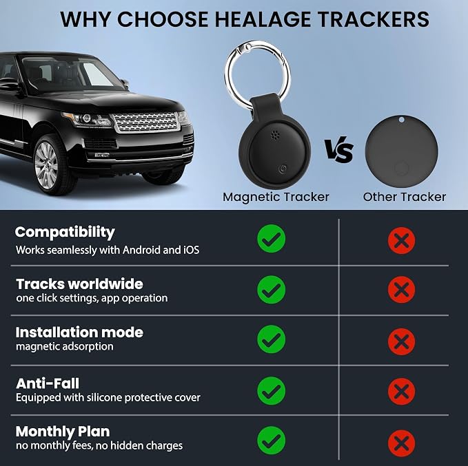 GPS Tracker for Vehicles iOS & Android, Undetectable Mini Hidden Magnetic Locator, No Monthly Fee/No SIM Card, Silicone Case & Keychain Clip Included, Ultra-Slim, IP68 Waterproof, 1 Year Working Time - Image 4