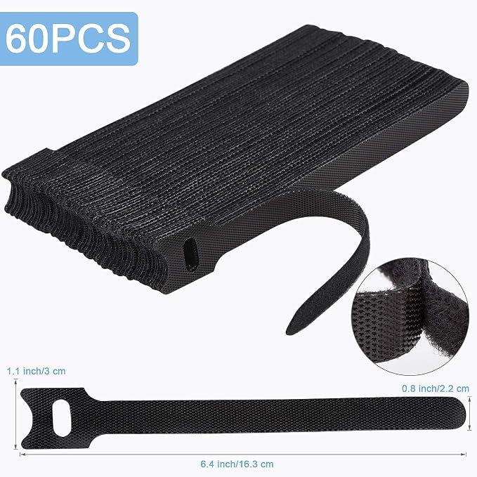 Nettbe 60 PCS 6 Inches Reusable Cable Ties, Adjustable Cord Straps Wire Organizer Cord Wrap and Hook Loop Cable Management - Image 2