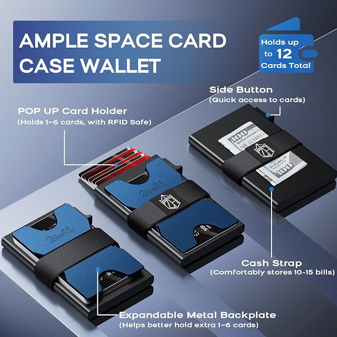 Zitahli Card Holder Wallets for Men - Slim Wallet Holds 6+6 Cards, Metal Card Holder, Minimalist RFID Blocking Wallets with Pop-Up Function, Ultra-Thin, Men's Accessories, Gifts for Him - Image 3
