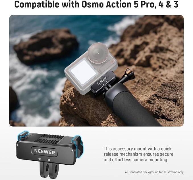 NEEWER Upgraded Quick Release Magnetic Mount Adapter Compatible with DJI Osmo Action 5 Pro/4/3, Action Camera Mount Vlogging Accessories with 1/4" Thread & Cleaning Cloth, AC011 - Image 3