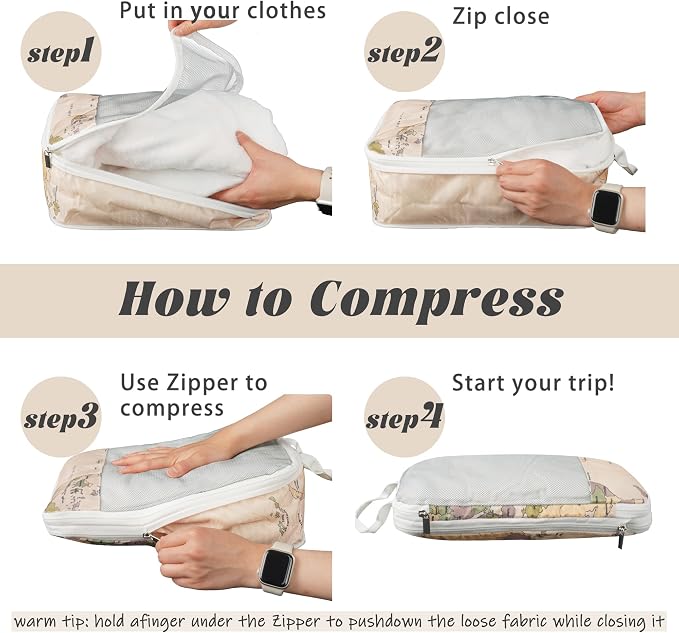 7 Pcs Compression Packing Cubes Travel for Suitcases, Luggage Organizer Washable Storage Bags Set for Backpack Travel- Packaging Cubes for Carry-Ons and Storage - Image 2