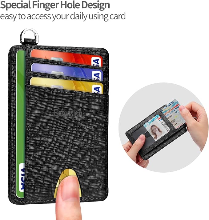 Slim Minimalist Front Pocket Wallet, RFID Blocking Credit Card Holder Wallet with Detachable D-Shackle for Men Women - Image 6
