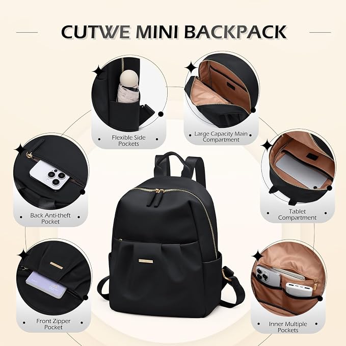 Backpack for Women, Small Cute Backpack Purse Lightweight Casual Daypack Backpack for Travel Mini Backpacks for Ladies College Work,9.7Inch,Black - Image 4