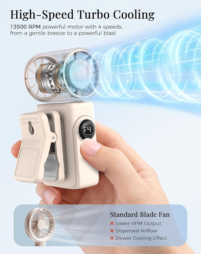 Hotsales Clip-On Portable Fan for Strollers, Handheld Turbo Fan for Travel | Small But Mighty Mini Fan, Detachable 360° Rotating Clip, LED Display, Rechargeable, Summer Outings, Gifts For Women And Men - Image 3