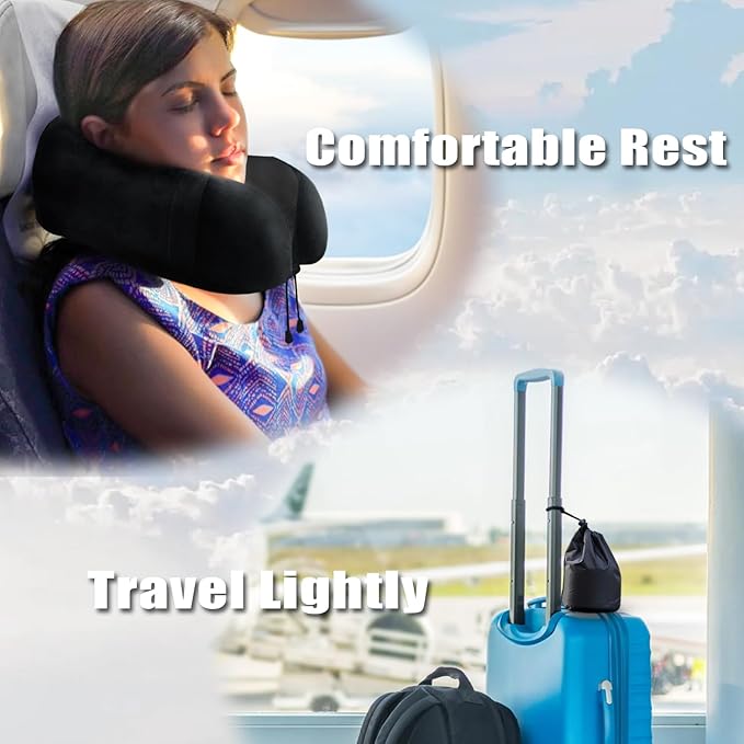 Travel Pillow, Memory Foam Neck Pillow for Traveling, U Shape Neck Pillow Airplane Portable Flight Pillow Travel Kit with 5D Contoured Eye Masks and Earplug for Plane Train Car Home Office - Image 7