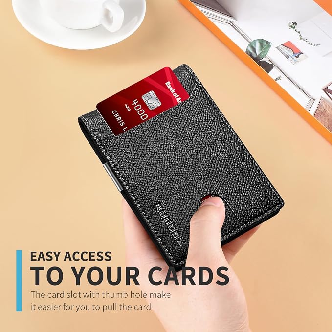 RUNBOX Slim Wallet for Men - RFID Blocking Leather Bifold with Money Clip | Minimalist Front Pocket Wallet Holds 11 Cards,Slim Thin Design,RFID Blocking Protection, Practical Birthday Gifts for Men - Image 4