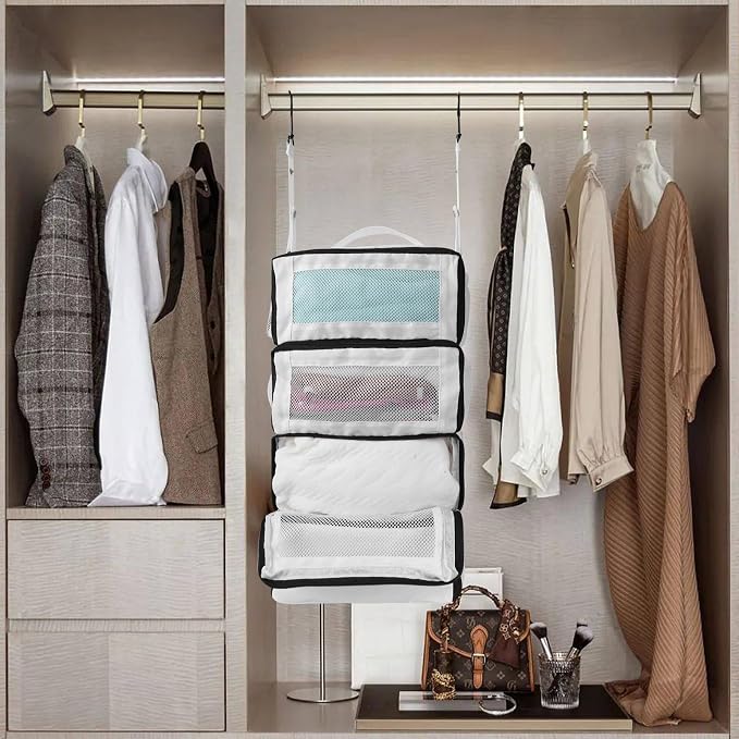 Olosar Suitcase Organizer, Travel Luggage Organizer Portable Hanging Travel Shelves Collapsible Hanging Packing Cubes for Carry on Suitcase - Image 7
