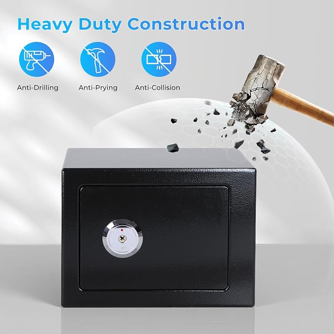 Small Safe Box for Home, Wall Safes 0.23 Cubic Feet, Heavy Duty Steel Safety Lock Box with 3 Keys for Money, Documents, Passort, Jewelry 9.06"x 6.69"x 6.69" - Image 7