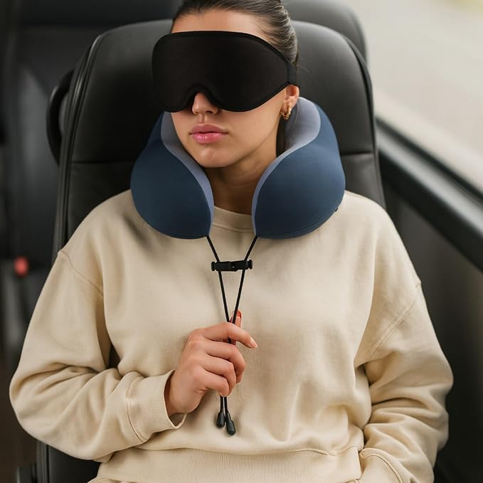 Travel Pillow Set – Memory Foam Neck Pillow with 3D Eye Mask & Carrying Case, Travel Essentials for Airplanes, Road Trips & Trains - Image 2