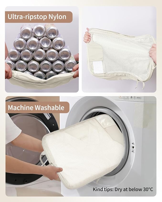 ECOHUB 4 Set Compression Packing Cubes for Travel Essentials, Suitcases Organizer Bags with Tag, Travel Bags Organizer for Luggage, Beige-Compress - Image 6