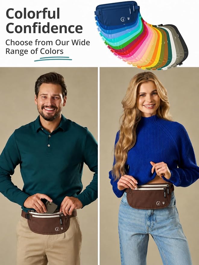 Vantamo Money Belt with RFID For Men & Women, Hidden Passport Holder for Travel, 2 Compartment Travel Fanny Pack for Women Anti Theft - Image 6