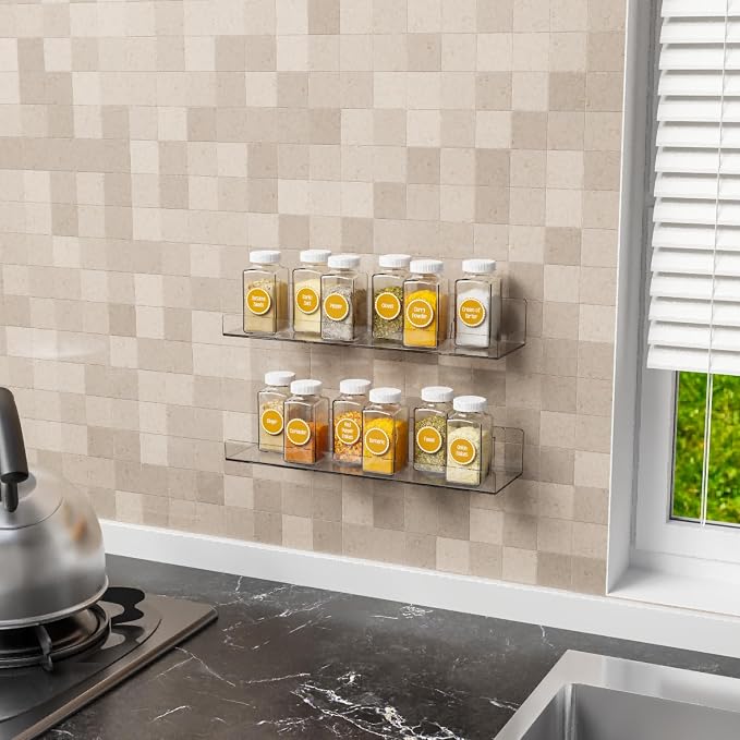 4 Pack Acrylic Shelves for Wall Storage,No Drilling Adhesive Shelves,Clear Stick On Bathroom Wall Shelf Organizers,Plastic Floating Shelves for Perfume,Funko,Lego,Skincare,Bookshelf for Kids - Image 9