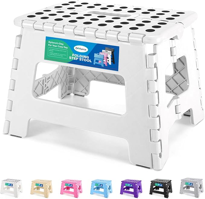 Dyforce Kids Step Stool 9 Inch, 300lbs Folding Step Stool for Toddler | Step stool White,Anti-slip Heavy Duty with Handle, Lightweight Foldable Foot Stool for Bathroom Kitchen Bedroom Outdoor by DyforceHomeDecorCOLTD