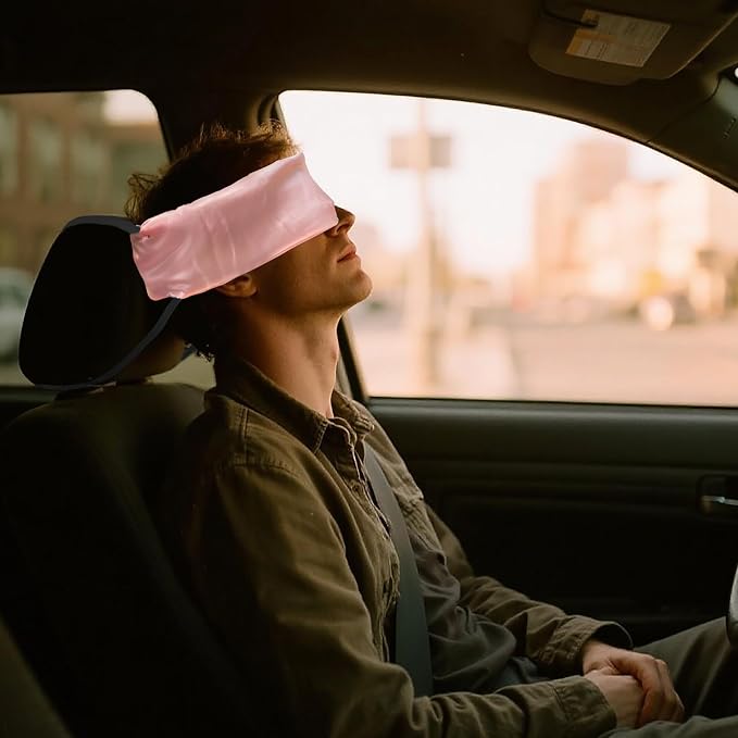 Travel Pillows for Airplanes, Airplane Head Strap with Silk Eye Mask for Sleeping, Long Flights & Car Road Trips 360°Headrest Neck Support, Stops Bobbing, Small & Compact (Pink) - Image 6