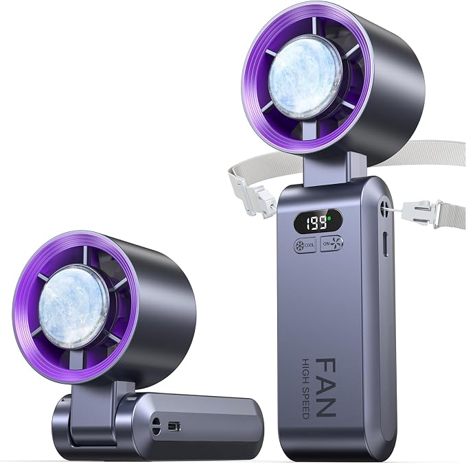 Handheld Portable Turbo Fan with Ice Cooler, Speed (1-199) Rechargeable Personal Fan[20000 RPM] Small Pocket Fans for Travel/Outdoor/Home/Office, Purple by Kimguard