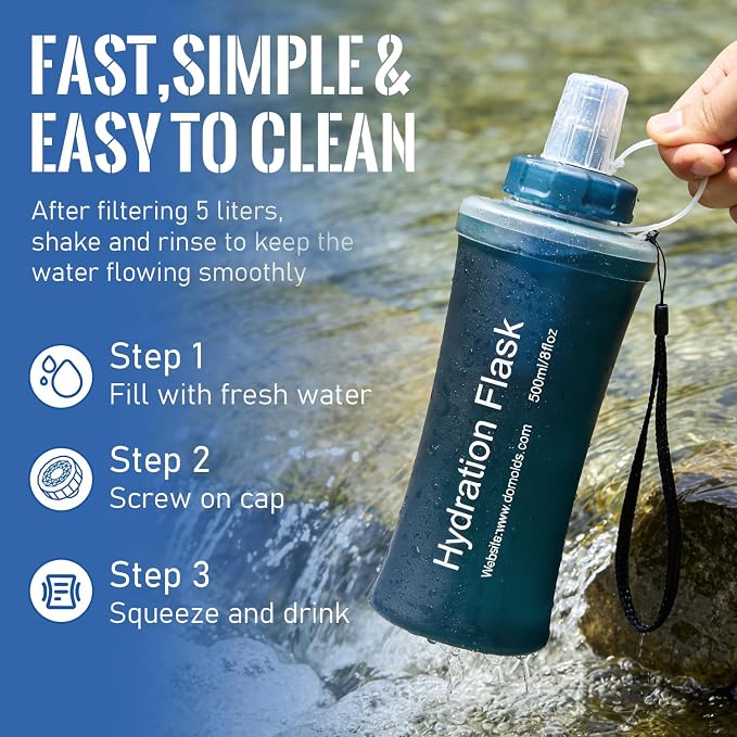 500ML Collapsible Water Bottle with Filter for Hiking, Camping & Travel - TPU Soft Flask, 0.1 Micrometer Hollow Fiber Membrane for Clearer, Better Tasting Outdoor Water(Hunter Green) - Image 5