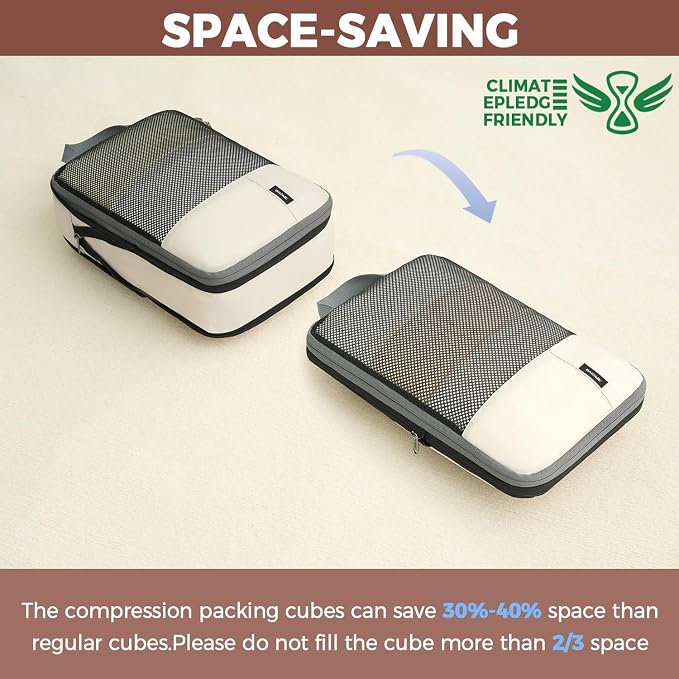 BAGAIL 4 Set/6 Set/8 Set Compression Packing Cubes Travel Accessories Expandable Packing Organizers (Half Mesh, 8-Beige) - Image 7