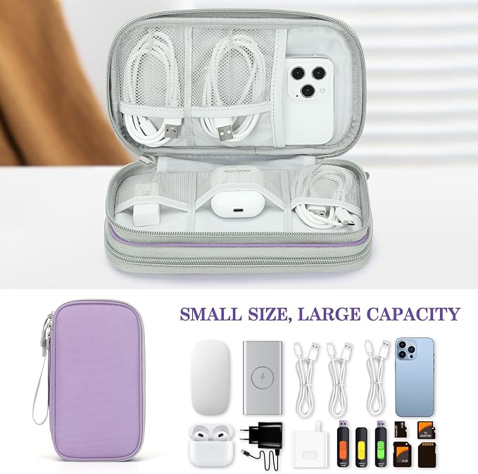 FYY Electronic Organizer, Travel Tech Pouch Bag, Medium, Light Purple | Wrist Strap, Waterproof, Double Layers Portable Electronics Travel Carrying Case for Cord, Charger, Daily Business Trips Use - Image 6