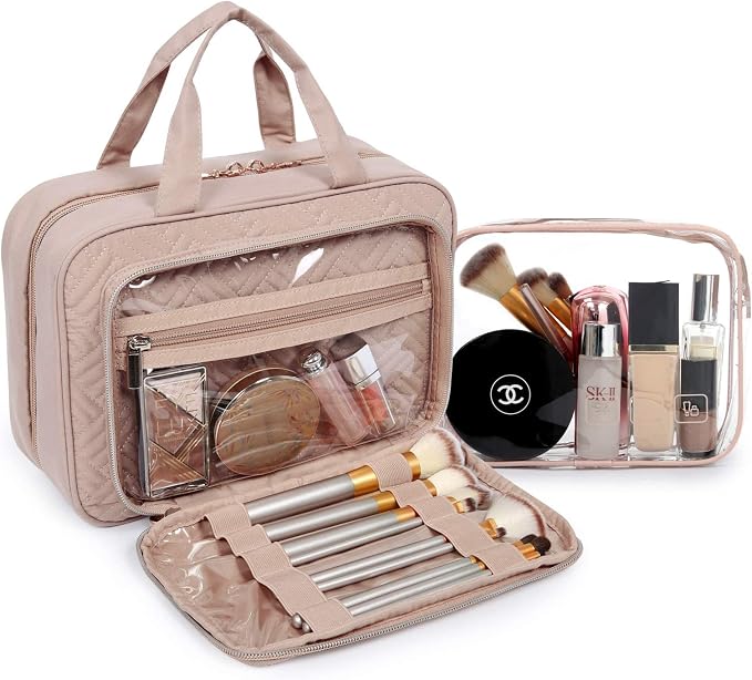 BAGSMART Toiletry Bag Hanging Travel Makeup Organizer with TSA Approved Transparent Cosmetic Bag Makeup Bag for Full Sized Toiletries, Medium-Pink - Image 4