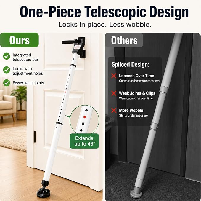 Door Security Bar, 18"-46" Adjustable Door Jammer with Large Anti-Slip Rotating Base, 1.3" Heavy Duty Steel Door Brace for Hinged Doors, Sliding Glass Patio Doors, Home, Apartment & Hotel - Image 5