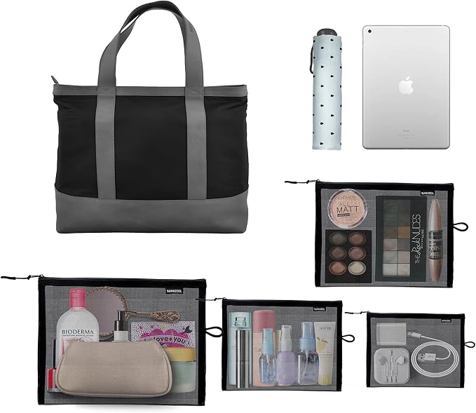 Set of 4 Travel Mesh Makeup Bag, Cosmetic Organizer Pouches with Zipper, Diaper Organizing Pouches, Nylon Toiletries Bag for Women and Men(4pcs, Black) - Image 5