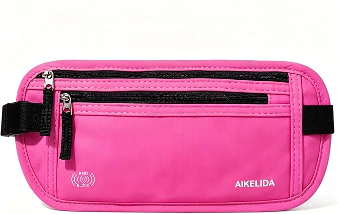 Money Belt - Slim Passport Holder RFID Blocking Travel Wallet Undercover Fanny Packs for Women - Rose - Image 3