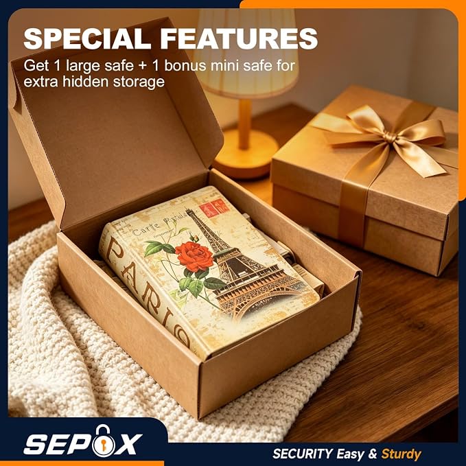 SEPOX® Book Safe with Key Lock Real Paper Cover Steel Interior Diversion | For Dorm Home. Hidden Compartment Book Safe. Hides Cash Valuables in Plain Sight. Realistic Discreet Design with Key Secure - Image 7