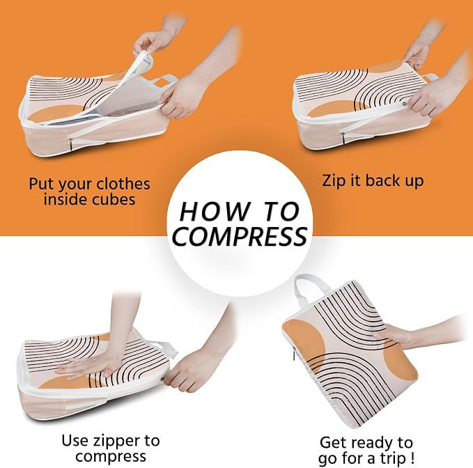 6 Pcs Compression Packing Cubes Waterproof Suitcase Travel Bag Luggage Backpack Organizer Travel Cubes for Packing-Bohemian - Image 3