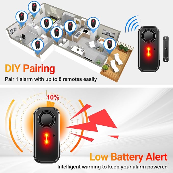 Greencycle Door Alarm with 3Remotes,Door Alarms for Kids Security,Pool Safety Alarms for Doors and Windows,113dB,Alarm/Doorbell Mode,IP66 Waterproof Home Security Sensor Outdoor Garage Apartment - Image 8