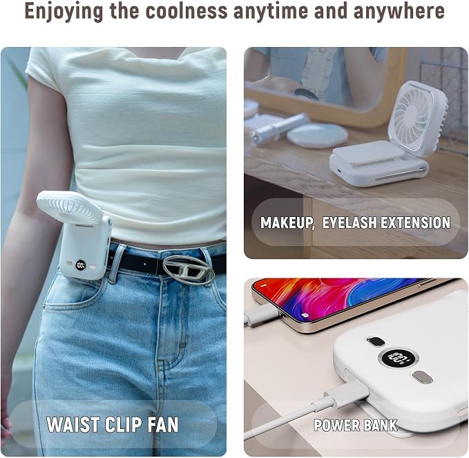 Mini Portable Handheld Clip On Rechargeable Personal Hand Fan with LED Display, Pocket Battery Operated 100 Speed Adjustable Small Fan for Travel/Outdoor/Concerts/Lash/Makeup/Gift(dark blue) - Image 3
