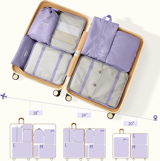 9 Set Packing Cubes for Travel Essentials - Lightweight Carry-On Luggage Organizer Bags with Shoe, Clothes & Laundry Bags for Airplane, Family & Business Travel, Purple - Image 3