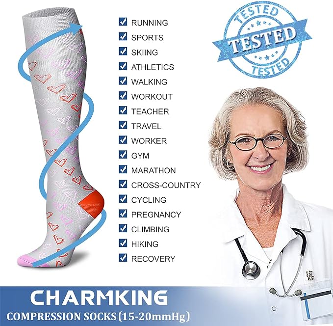 CHARMKING 6 Pairs-Compression Socks for Women & Men Circulation Best Support for Nurses, Running, Athletic,Flight Travel - Image 5
