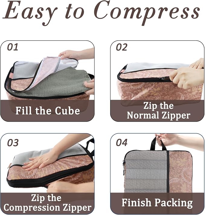 U+U 4 Set Compression Packing Cubes, Travel Organizers (Paisley Pattern) | Space-Saving & Lightweight Travel - Image 6