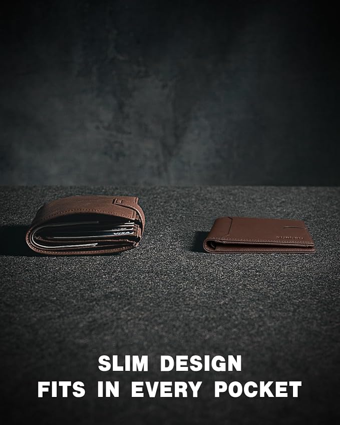 RUNBOX Wallet for Men, Slim Leather Bifold, RFID Blocking Card Holder | Minimalist Front Pocket Design, Credit Card Organizer, Holds 11 Cards, Large Capacity, Thin Profile, Birthday Gifts for Men - Image 3